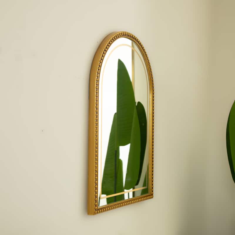 Avri Golden Beaded Retro Arch PU Decorative Mirror - Bathroom, Bedroom, Living Room - Silver