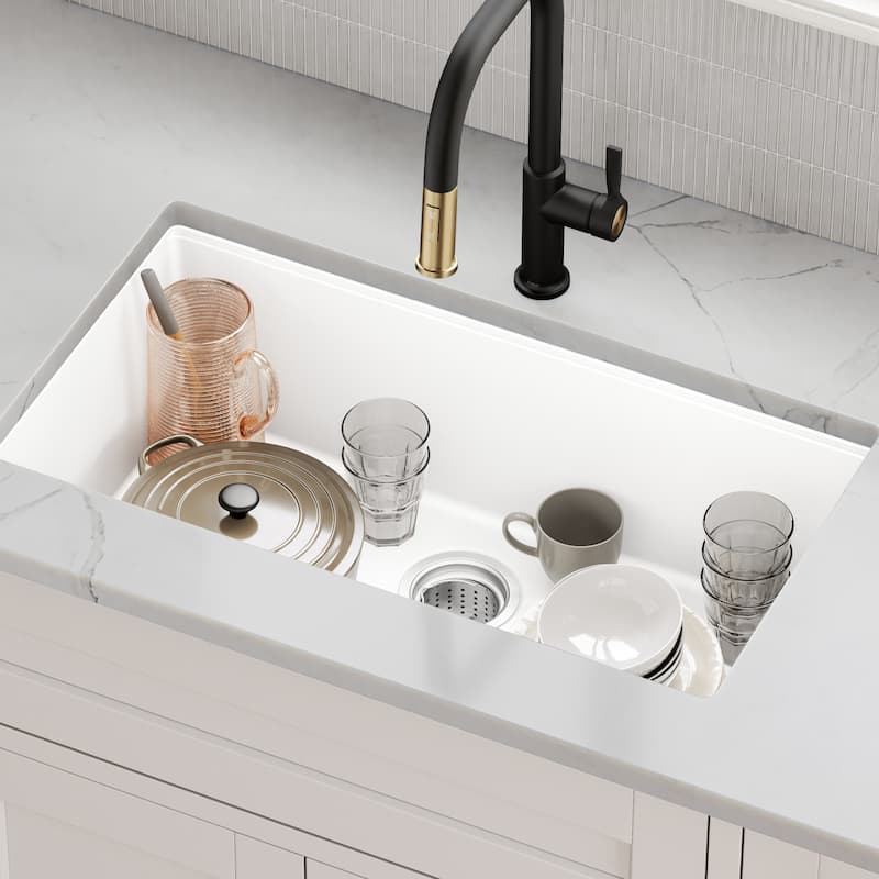 KRAUS Granite Black Onyx 31 inch 1-Bowl Undermount Kitchen Sink