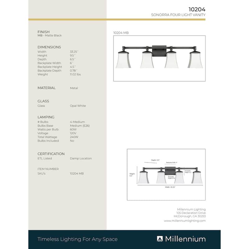 Millennium Lighting Sonorra 2/3/4 Light Vanity Fixture in Matte Black