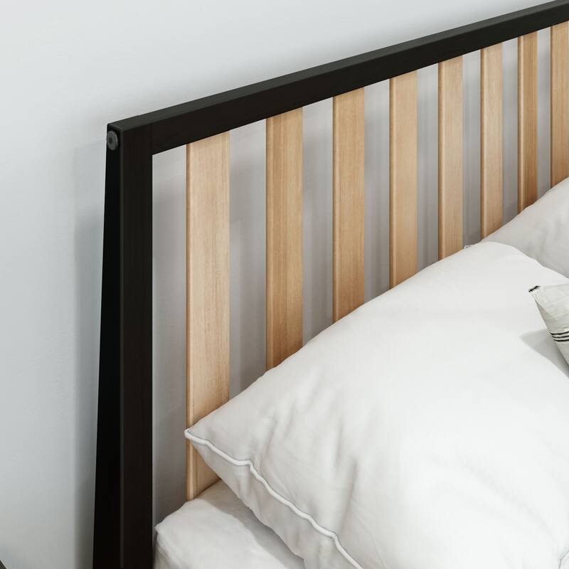 Plank and Beam Modern Full-Size Bed with Slatted Headboard