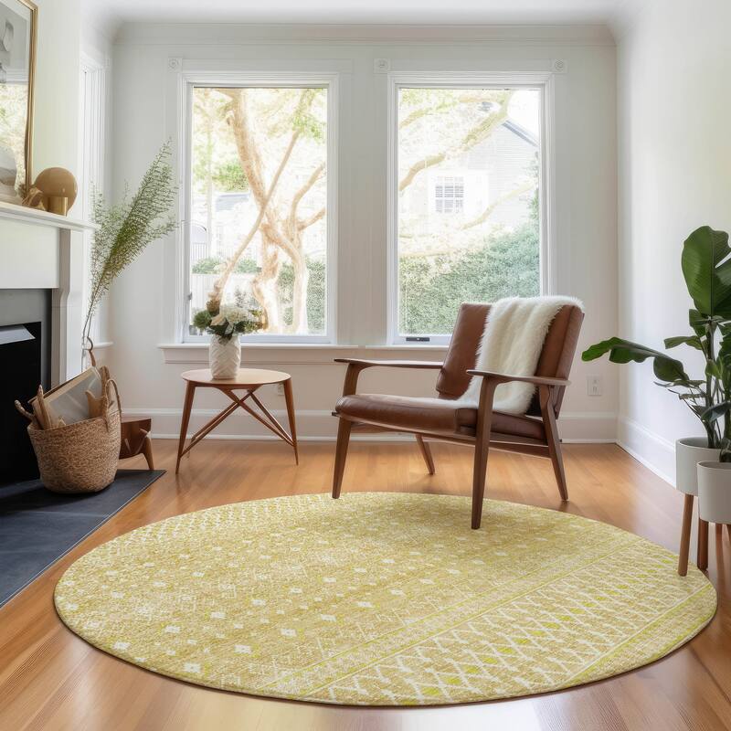 Premium Washable Super Soft Boho Geo Mayfield Rug - Gold - 8' x 8' - Round