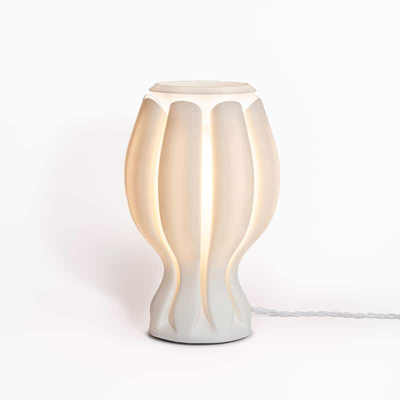 Flower 13" Tropical Coastal Plant-Based PLA 3D Printed Dimmable LED Table Lamp, by JONATHAN Y - White