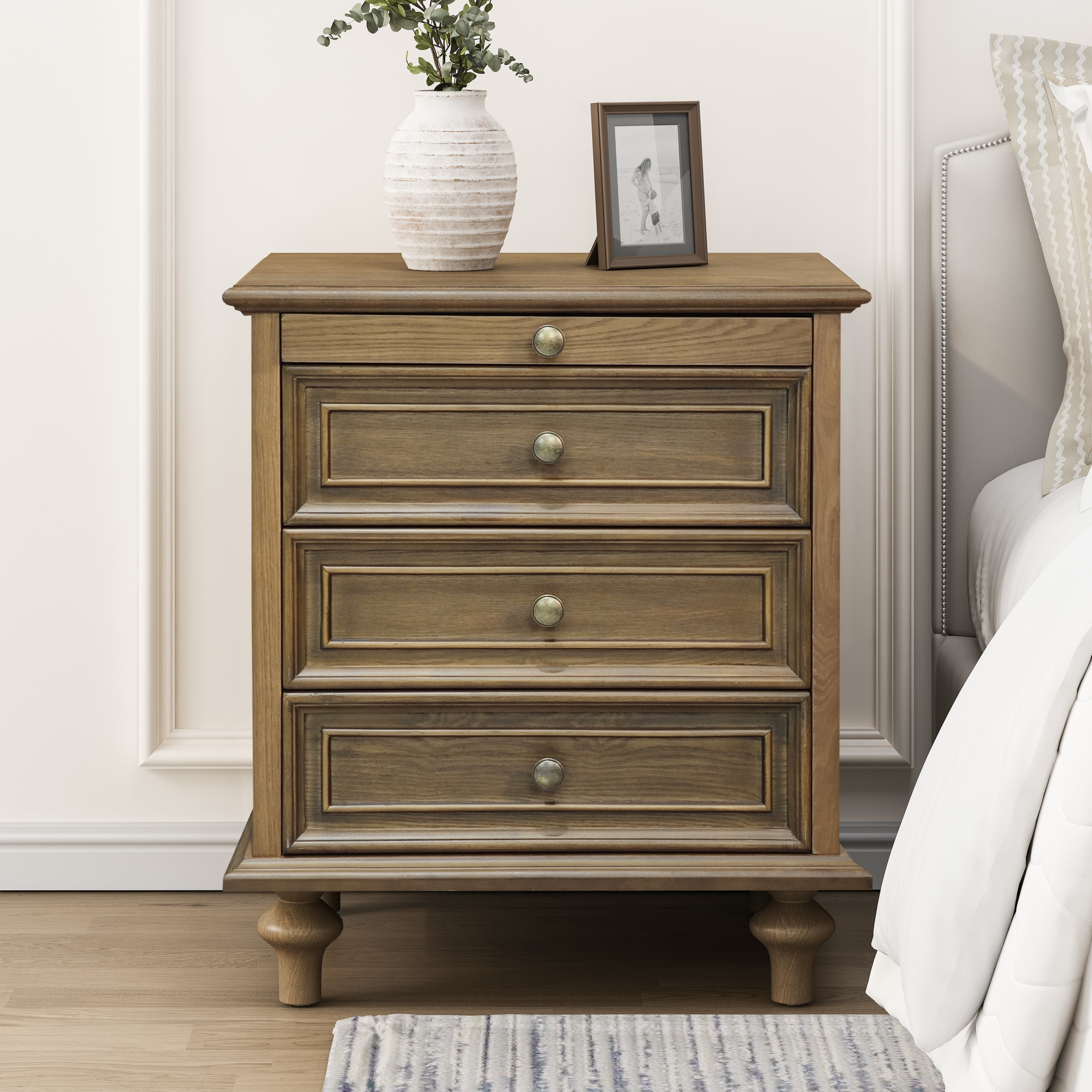 23.62'' Farmhouse Nightstands with 4 Drawer,Wood Storage End Table with Hidden Pull-Out Shelf