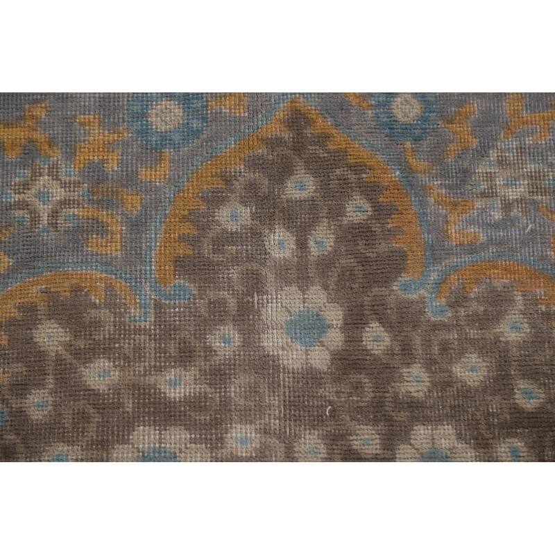 Hand Knotted Oriental 100% Wool Carpet Traditional Medallion Greys & Charcoal Tabriz Area Rug - 12' 8'' X 9' 6''