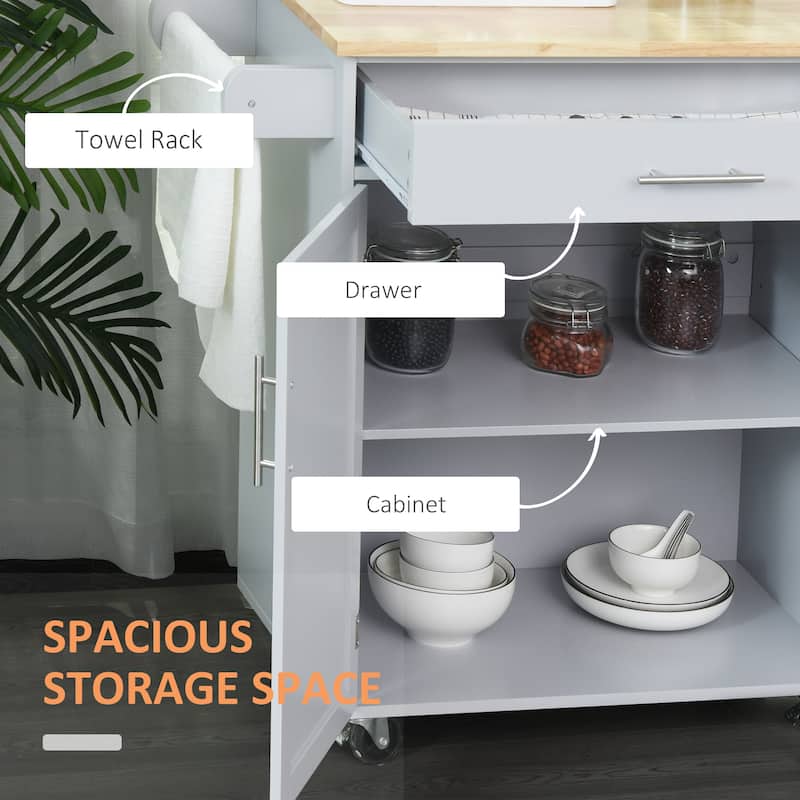 Homeco Kitchen Island Cart Rolling Trolley Cart with Drawer and Towel Rack
