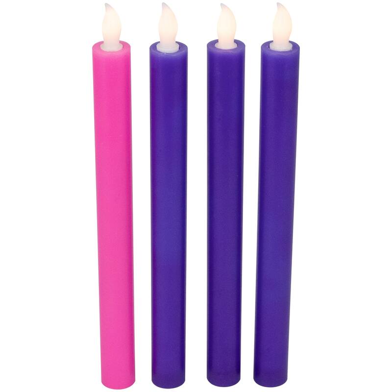 4 Purple Pink Flickering LED Christmas Advent Wax Taper Candles 9.5"