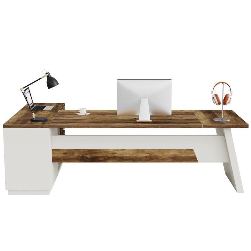 78.7-Inch L-Shaped Executive Desk Computer Desk with File Cabinet