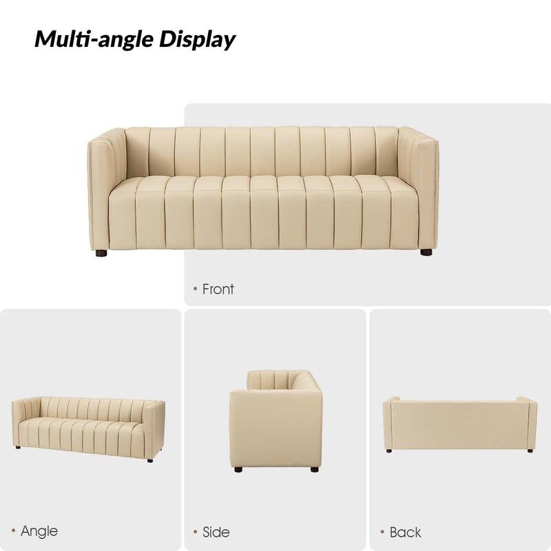 Olinto Modern 83-Inch Genuine Leather Curved Couch Sofa with Channel Back by HULALA HOME