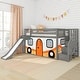 preview thumbnail 4 of 19, Twin Over Twin Low Bunk Bed with Stairs, Slide, & Camper Van Curtain Grey