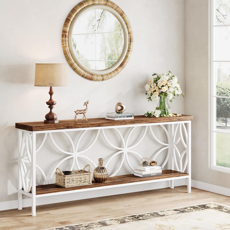 70.9" Modern Sofa Console Table with Storage Shelves for Entryway - White