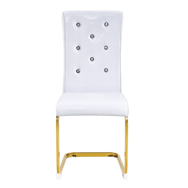 Retro Alligator-Embossed Faux Leather Dining Chairs with Crystal Buckle, Accent Upholstered Kitchen Chairs
