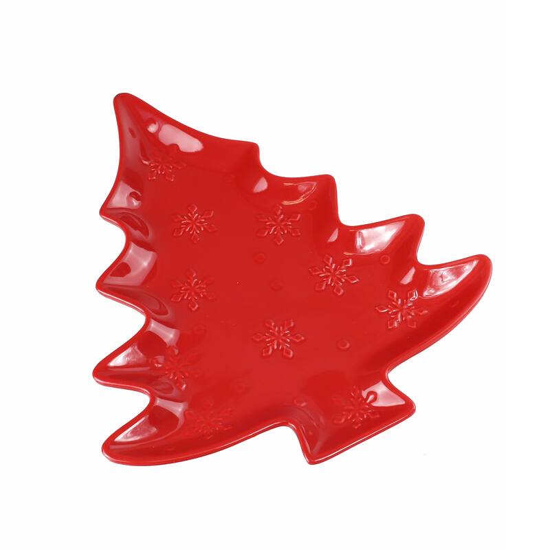 Euro Ceramica Winterfest Tree Platter - Red