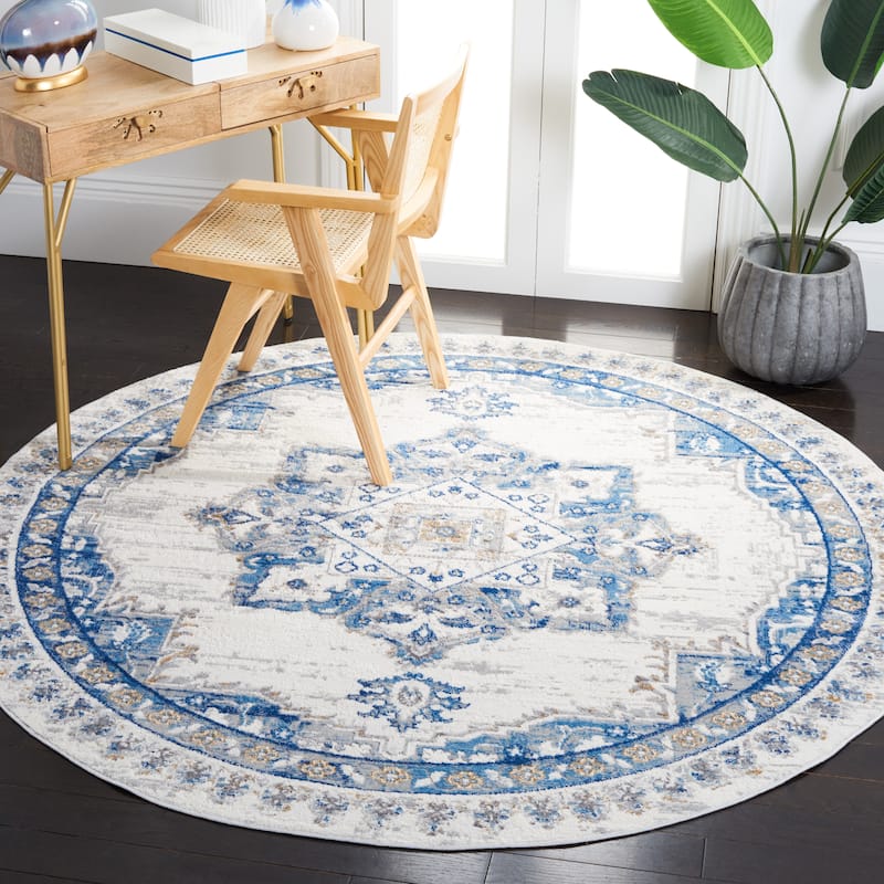 SAFAVIEH Shivan Minah Oriental Medallion Rug - 6'7" Round - Ivory/Blue