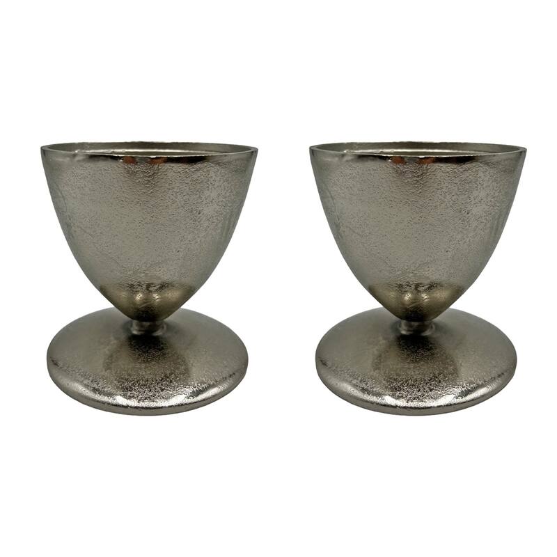 Decorative Handmade Aluminum Modern Candle holder Set of 2 - Large (4.75 x 4.75 x 5 in) - Nickel