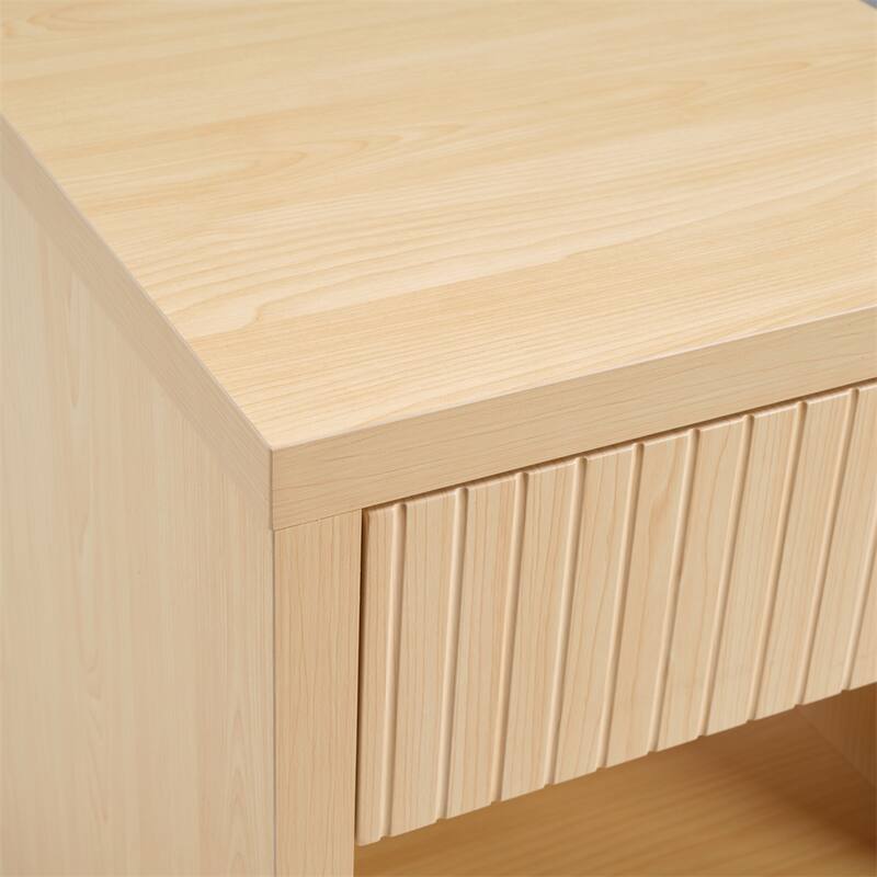 Night Stand with Drawer Storage Fluted Bed Side Table