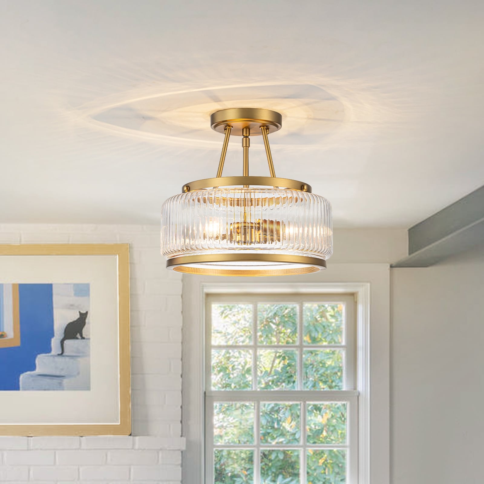 Modern Farmhouse 12-In 3-Light Drum Semi-Flush Mount Ceiling Light with Clear Glass