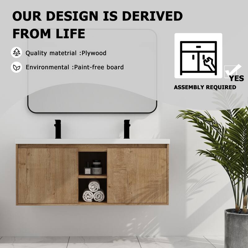 Wall-Mounted Bathroom Vanity with Double Resin Sink, Soft-Closing Doors, and Modern Design for Efficient Storage