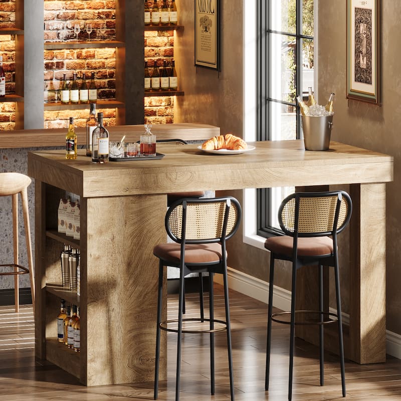 37.4" Tall Bar Table with Storage Shelves, Rectangular Counter Height Dining Table, Wood Pub Table for Home Bar, Kitchen