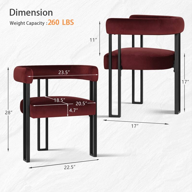 Modern Velvet Upholstered Dining Armchairs with Black Metal Legs (Set of 2/4/6)