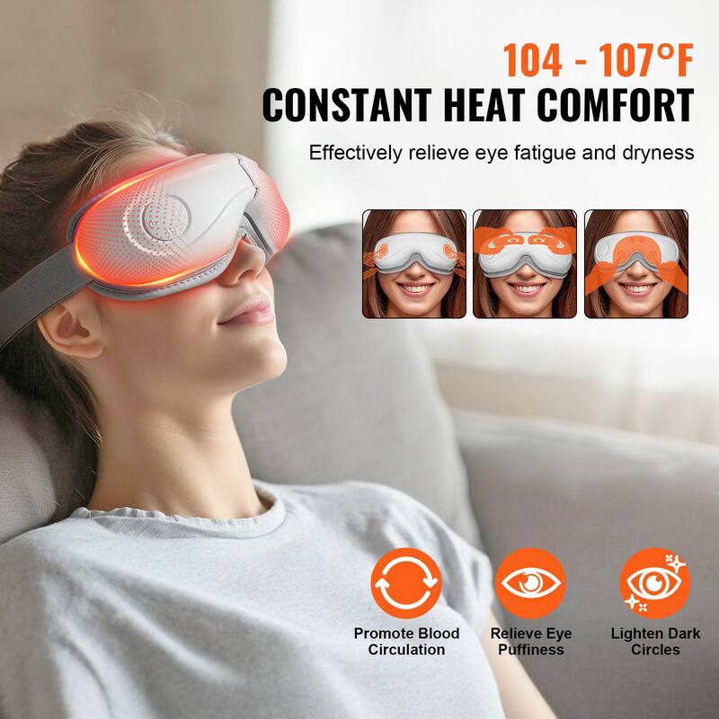 Eye Massager with Heat, Heated Eye Massage Mask with 5 Modes and Bluetooth Music, 180° Foldable Eye Care Massager