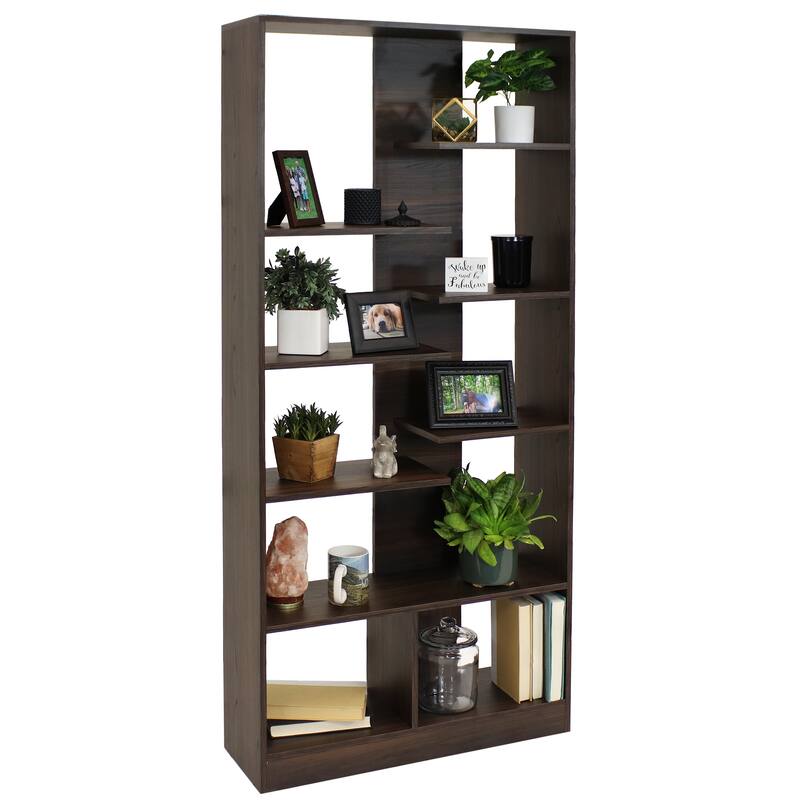 Sunnydaze Rosalee 9-Tier Open Bookshelf with Staggered Shelves