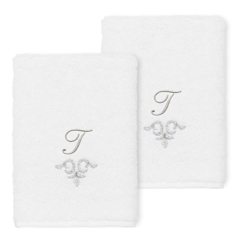 Authentic Hotel and Spa 100% Turkish Cotton Monica 2PC Embellished Washcloth Set - T - White