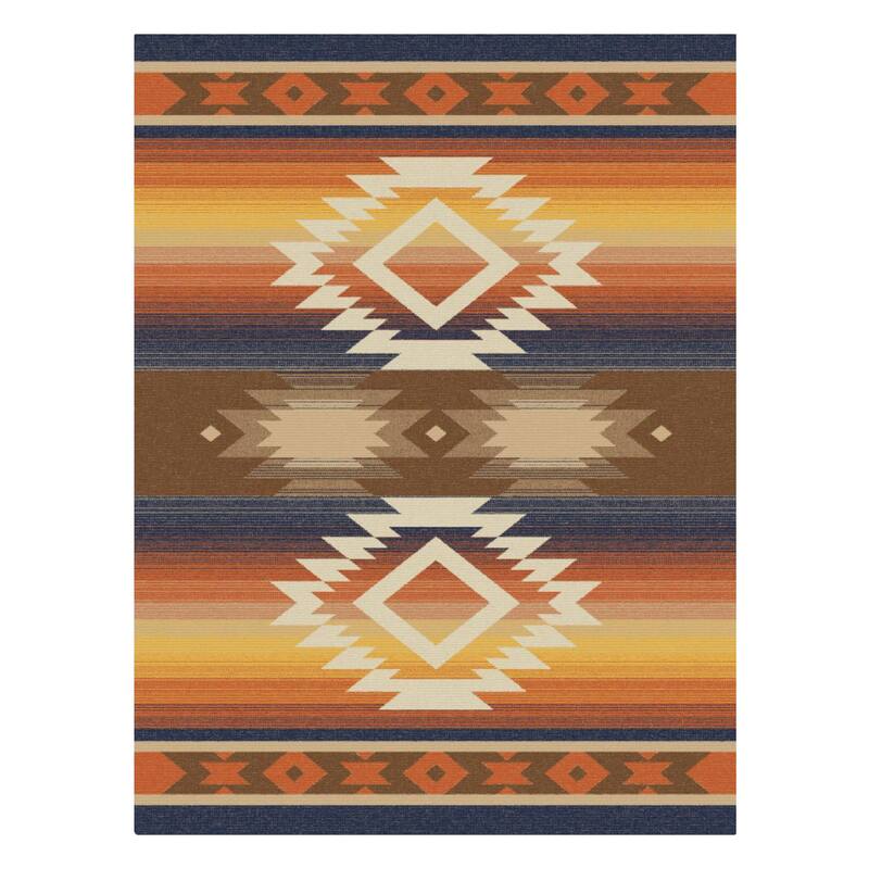 Vibrant Southwestern Throw Blanket Carrizo by IBENA - Navy Yellow Orange Multi