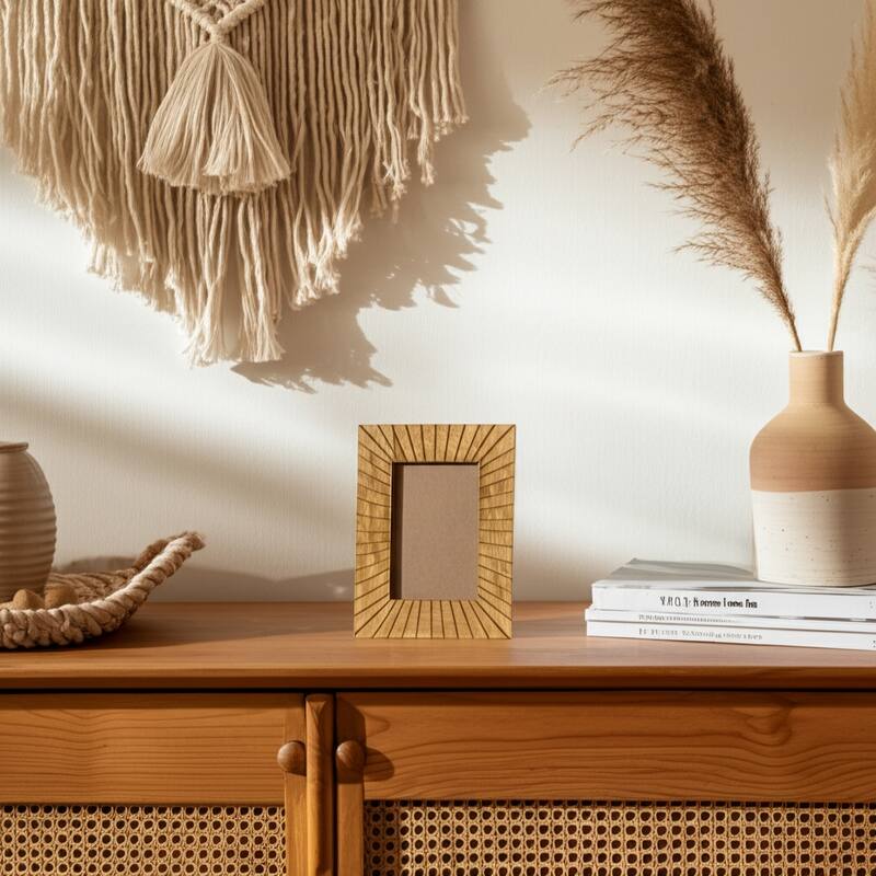 Wood Glass Picture Frame Carved Texture for Home Display - 4x6" Brown