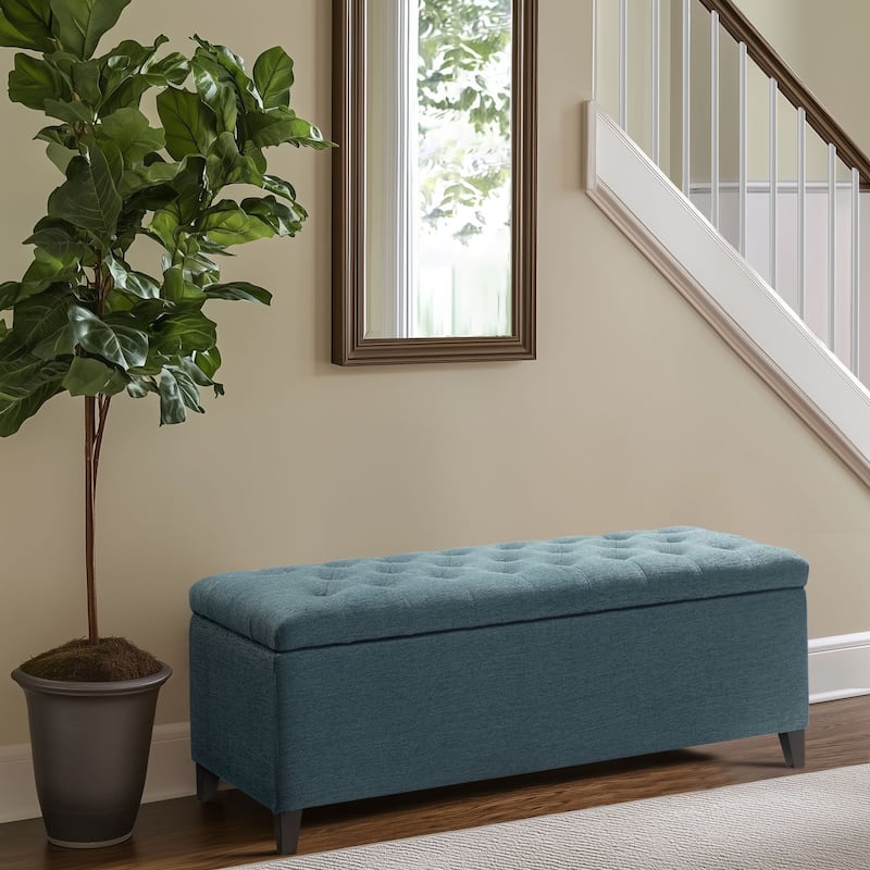 Madison Park Sasha Tufted Top Upholstered Storage Bench - Blue
