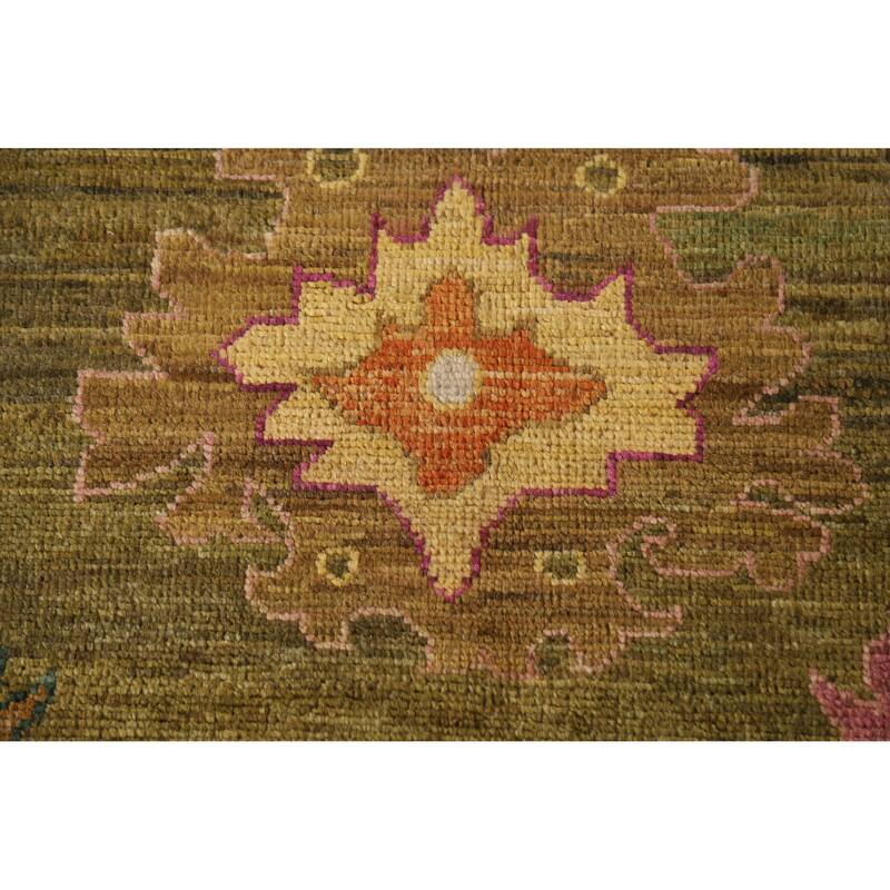 Hand Knotted Oriental 100% Wool Carpet Transitional All-Over Green Oushak Area Rug - 10' 2'' X 8' 3''