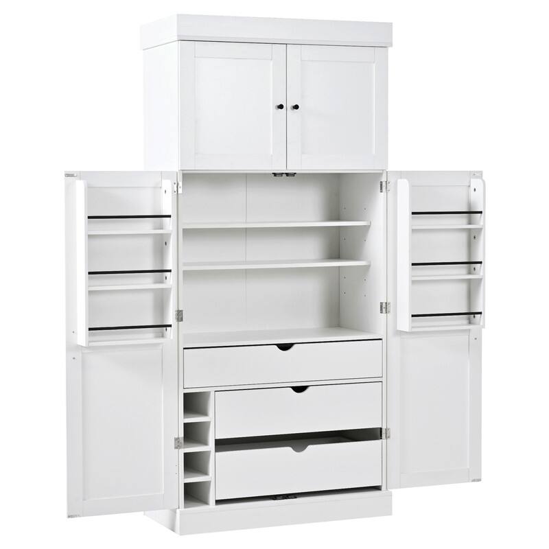Freestanding 77"Tall Kitchen Pantry with Adjustable Shelves,Door Shelves, Drawers and Wine Racks