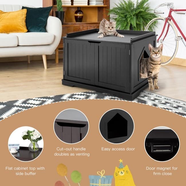 Cat Litter Box Wooden Enclosure Pet House Sidetable Washroom