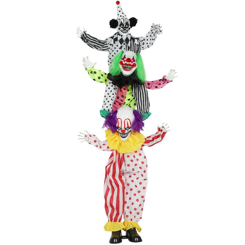 Outsunny Life Size Stackable Halloween Animatronics Clown with Red Light Up Eyes, Sound Activated Scary Clown Decorations - Multi