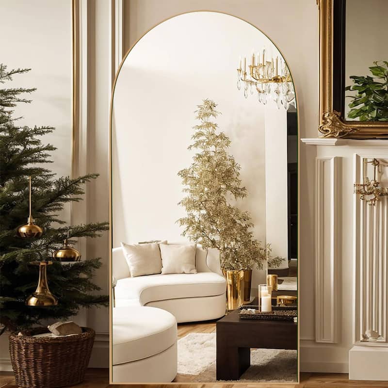 Arched Full-Length Standing Wood Floor Mirror, Wall Mirror - 71x28 - Gold