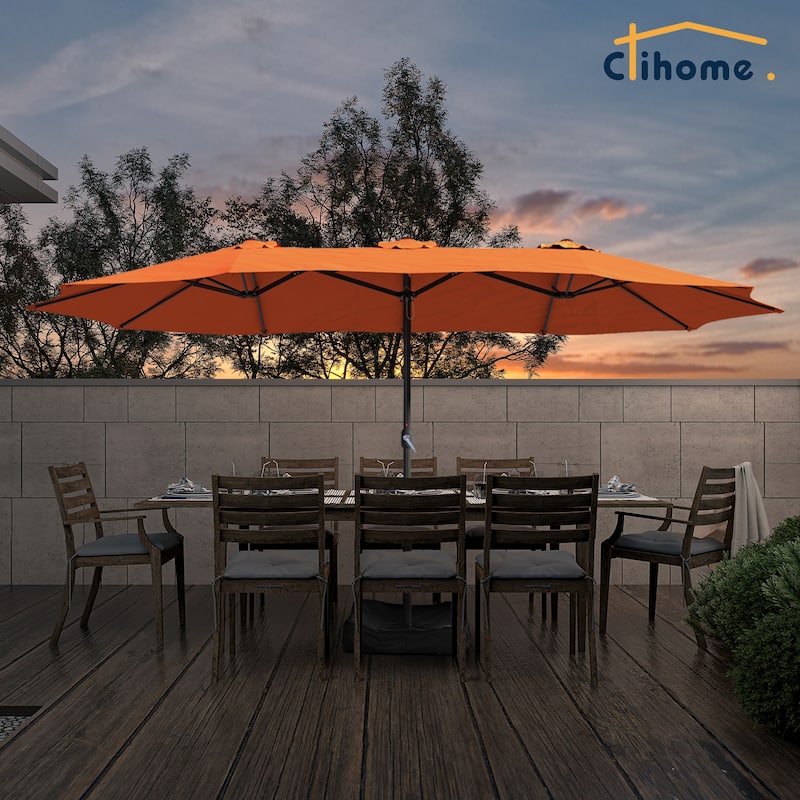 Clihome 15Ft Double-Sided Patio Market Umbrella, Outdoor Umbrella with Base