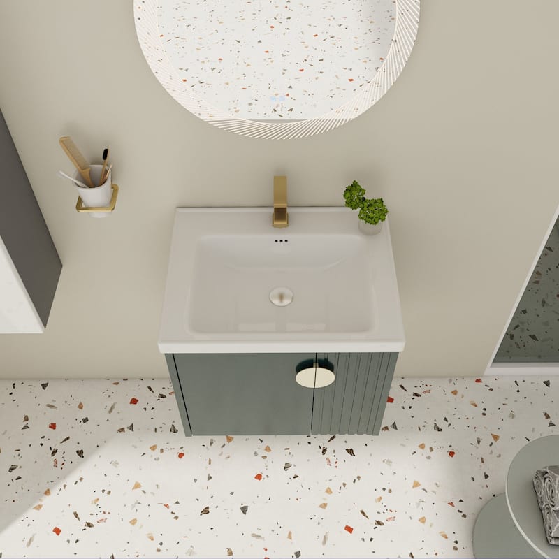 24 inch Wall Mounted Bathroom Vanity Set with Integrated Ceramic Sink