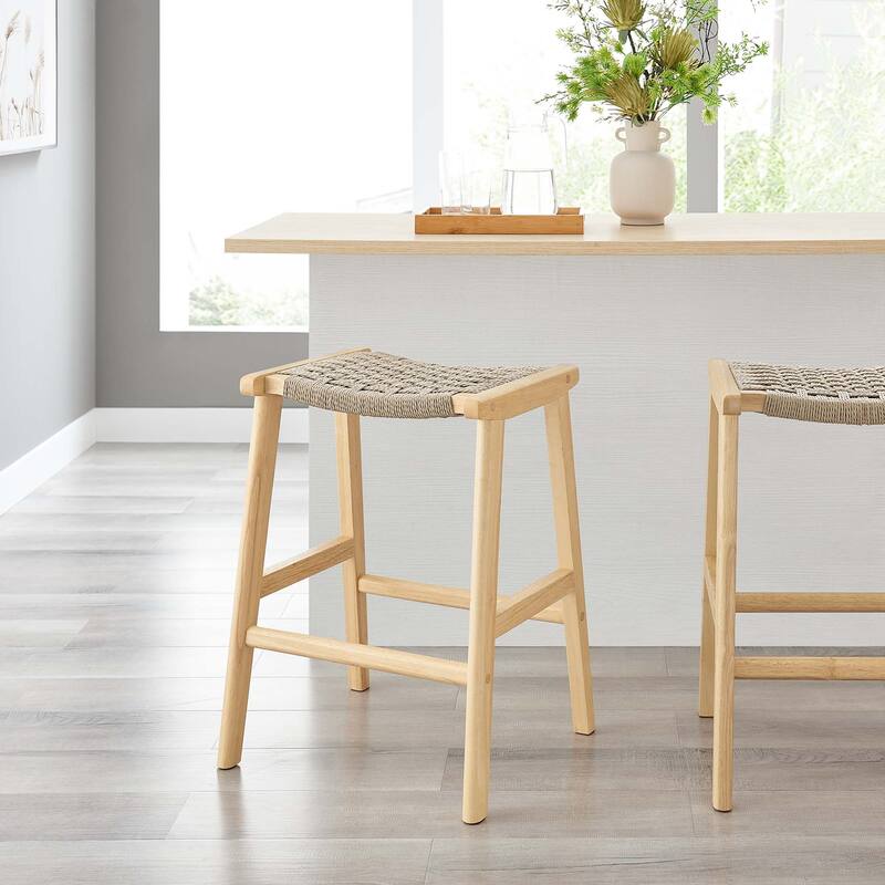 Saoirse Woven Rope Wood Counter Stool - Set of 2 - Natural - Natural