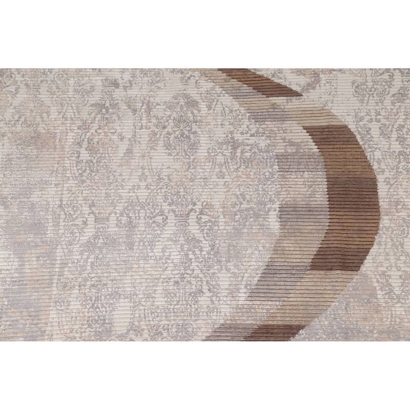 Beige Striped Modern Indian Area Rug Handmade Wool Carpet - 6'6"x 9'1"