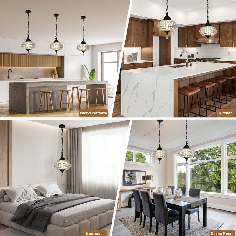 Cusp Barn Retro French 1-Light Globe Crystal LED Chandelier Kitchen Island Pendant Light for Dining Room