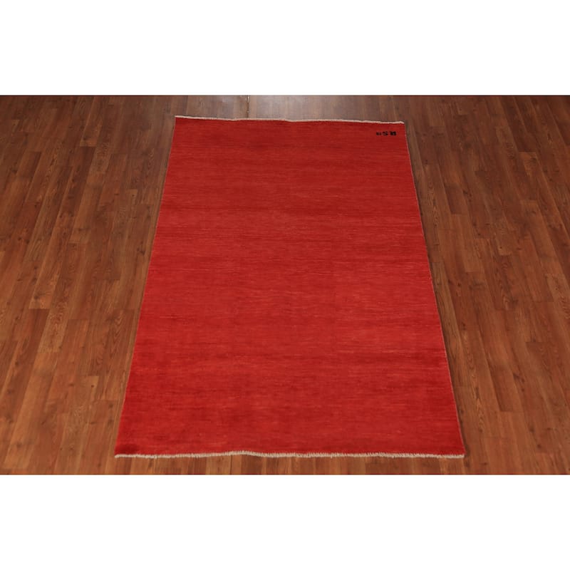 Red Gabbeh Modern Rug Hand-Knotted Oriental Wool Carpet - 3'11" x 5'11"