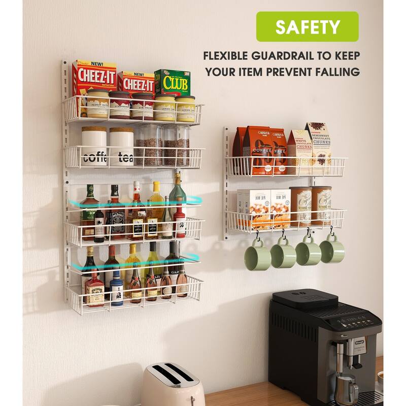 Over The Door Pantry Organizer,Wall Mount Spice Rack, Pantry Hanging Storage ,6 Adjustable Baskets Heavy-Duty Metal,