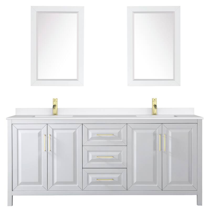 Daria 80-inch Double Vanity, Single Hole Quartz Top, 24-inch Mirrors