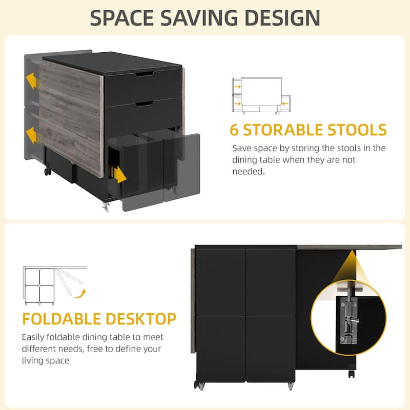 Moasis 5 Pieces 7 Pieces Folding Dining Set with Drop Leaf Table and Storage Stools for up to 6 People