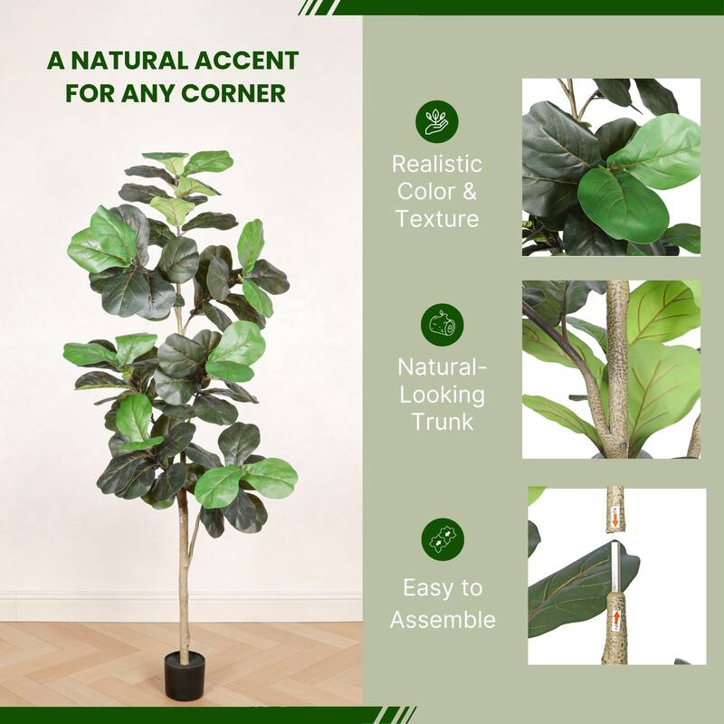 7" Artificial Fiddle Leaf Fig Tree in Black Plastic Pot