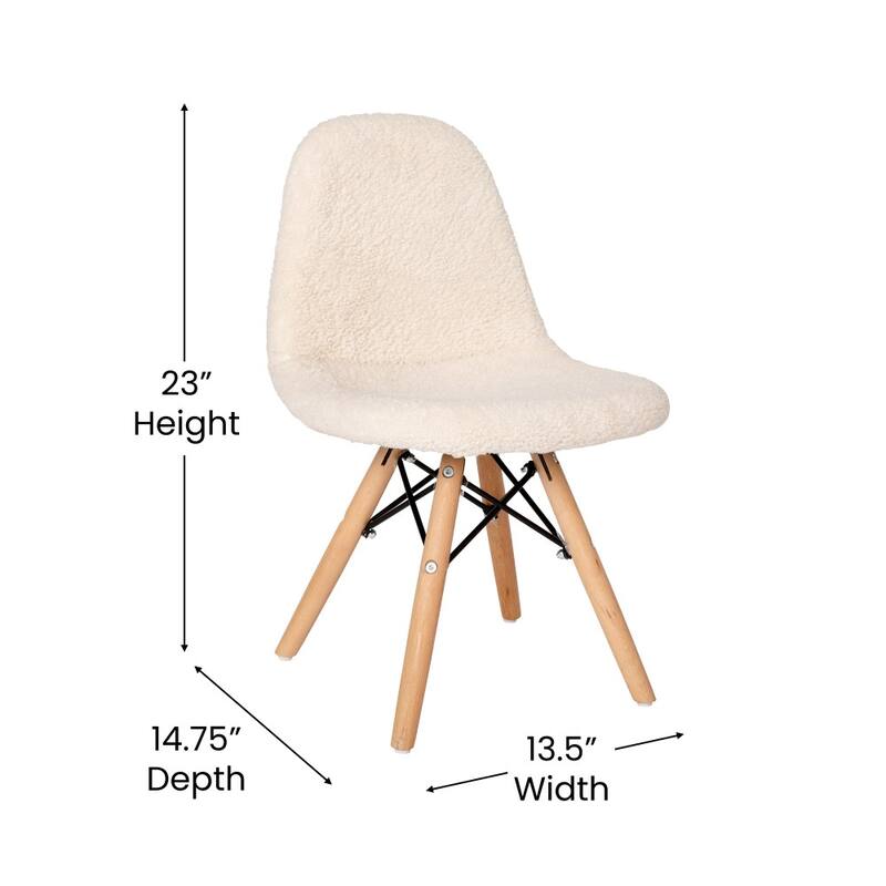 Kids Armless Faux Shearling Faux Shearling Chair with Beechwood Legs - 14.75"D x 13.5"W x 23"H