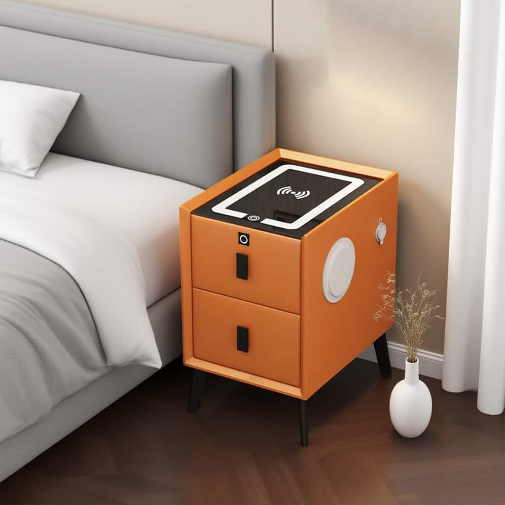 Sunset Orange Smart Bedside Table with Wireless Charging