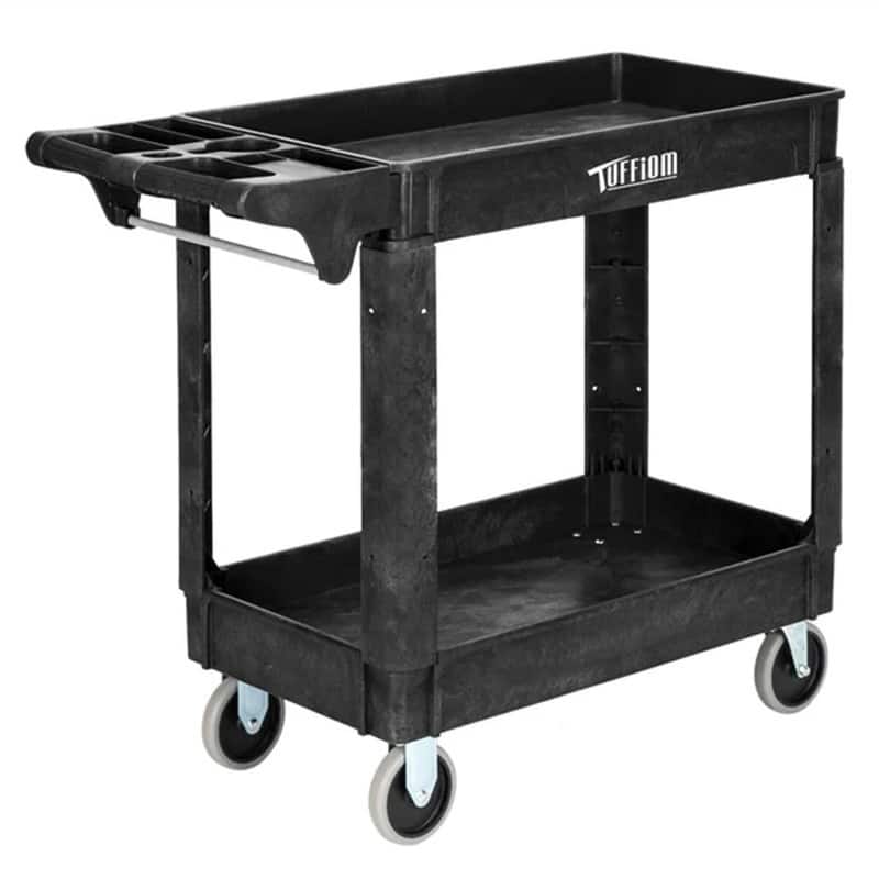 2 Tier Large 550lbs Capacity Shelf Plastic Utility Cart with Wheels Black - Stainless Steel