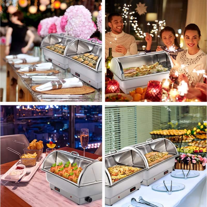 400W 9Qt Stainless Steel Electric Hot Pot with Stainless Steel Half Round and Half Flip Lid