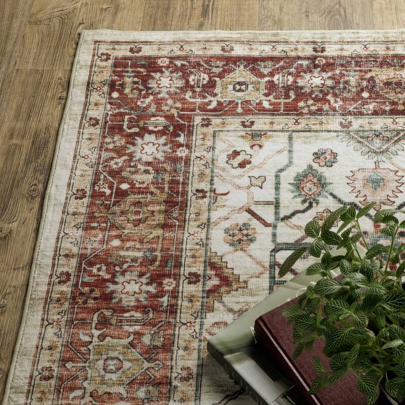 Vista Home Sunderland Vintage Bordered Machine Washable Area Rug Mat