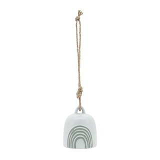 Ceramic 4" Hanging Bell Rainbow, White, green 4.0"H